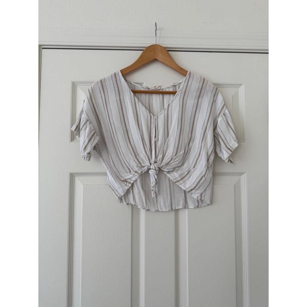 IJoah Crop Striped Short Sleeve Blouse small